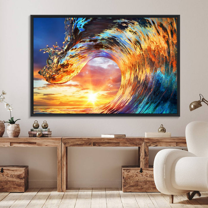 Wave Canvas Wall Art: A multi-panel sunset ocean scene that adds vibrant decor to any space.