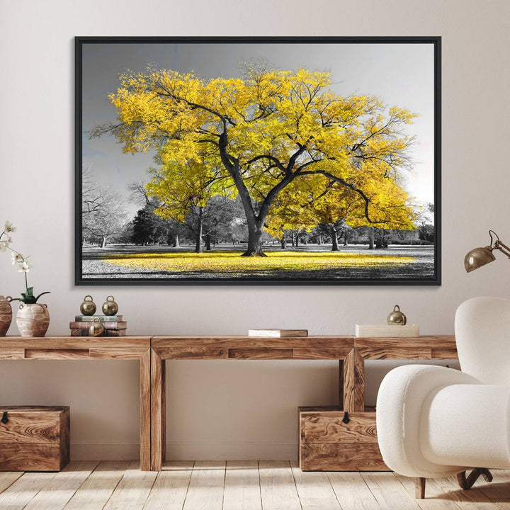 The Big Yellow Tree Canvas Print features vivid art on a ready-to-hang museum-quality canvas.