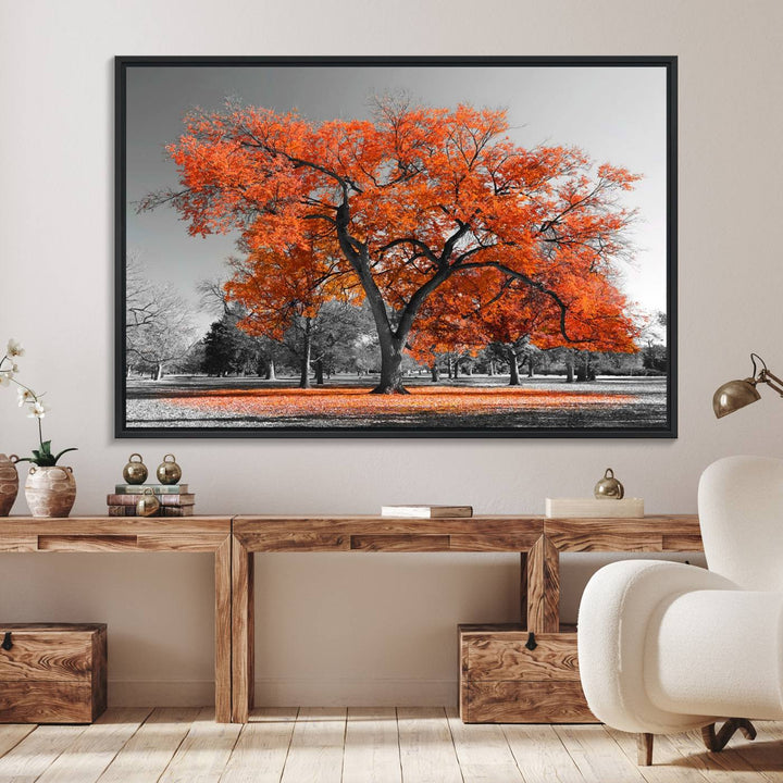 Orange Autumn Tree Canvas Wall Art Print: vibrant fall tree art on canvas.