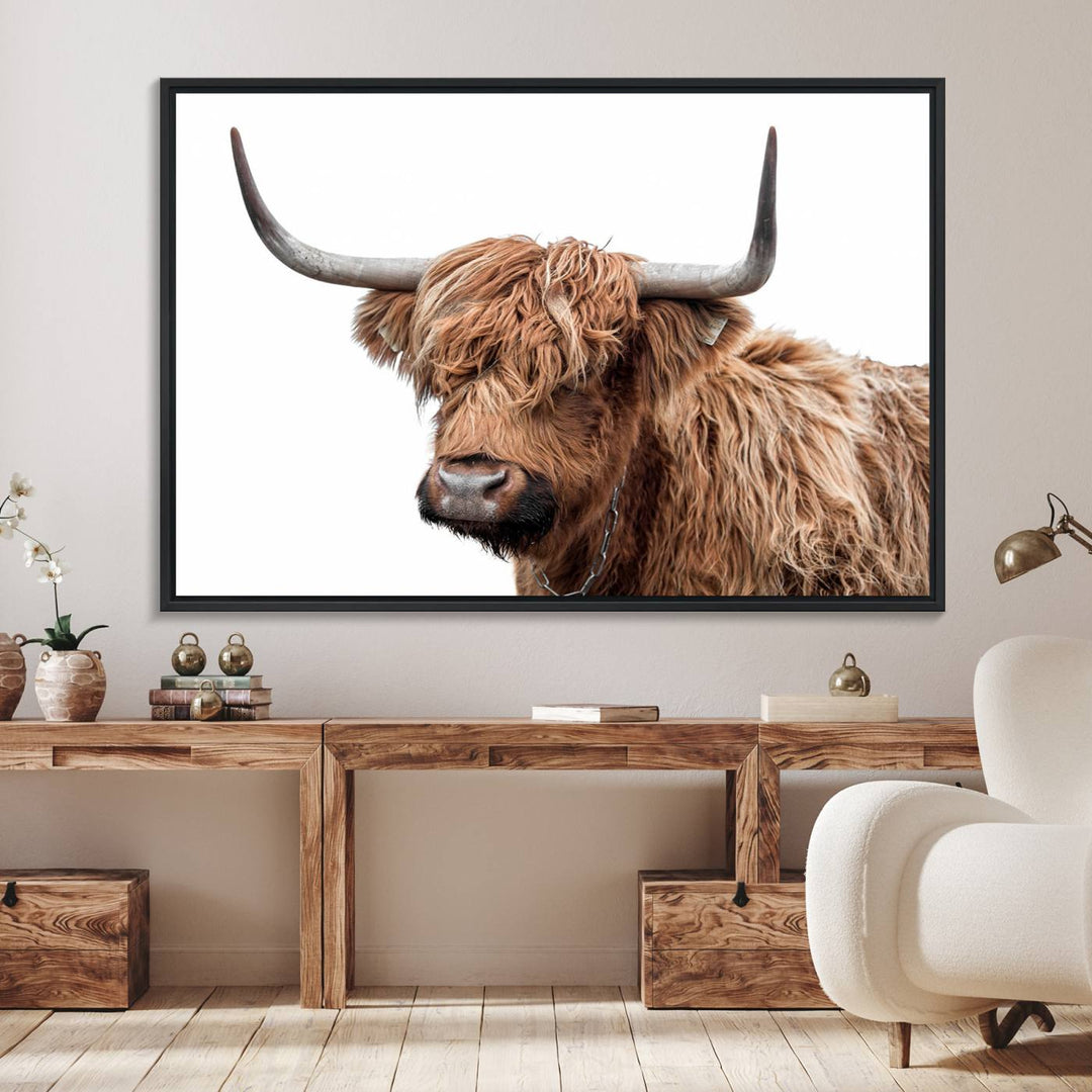 Self Portrait of Highland Cow Canvas Wall Art Print with UV coating.