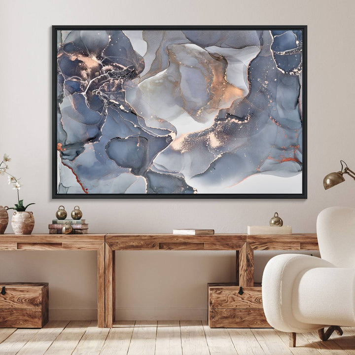 Contemporary Art Gray Gold Abstract Canvas Print.