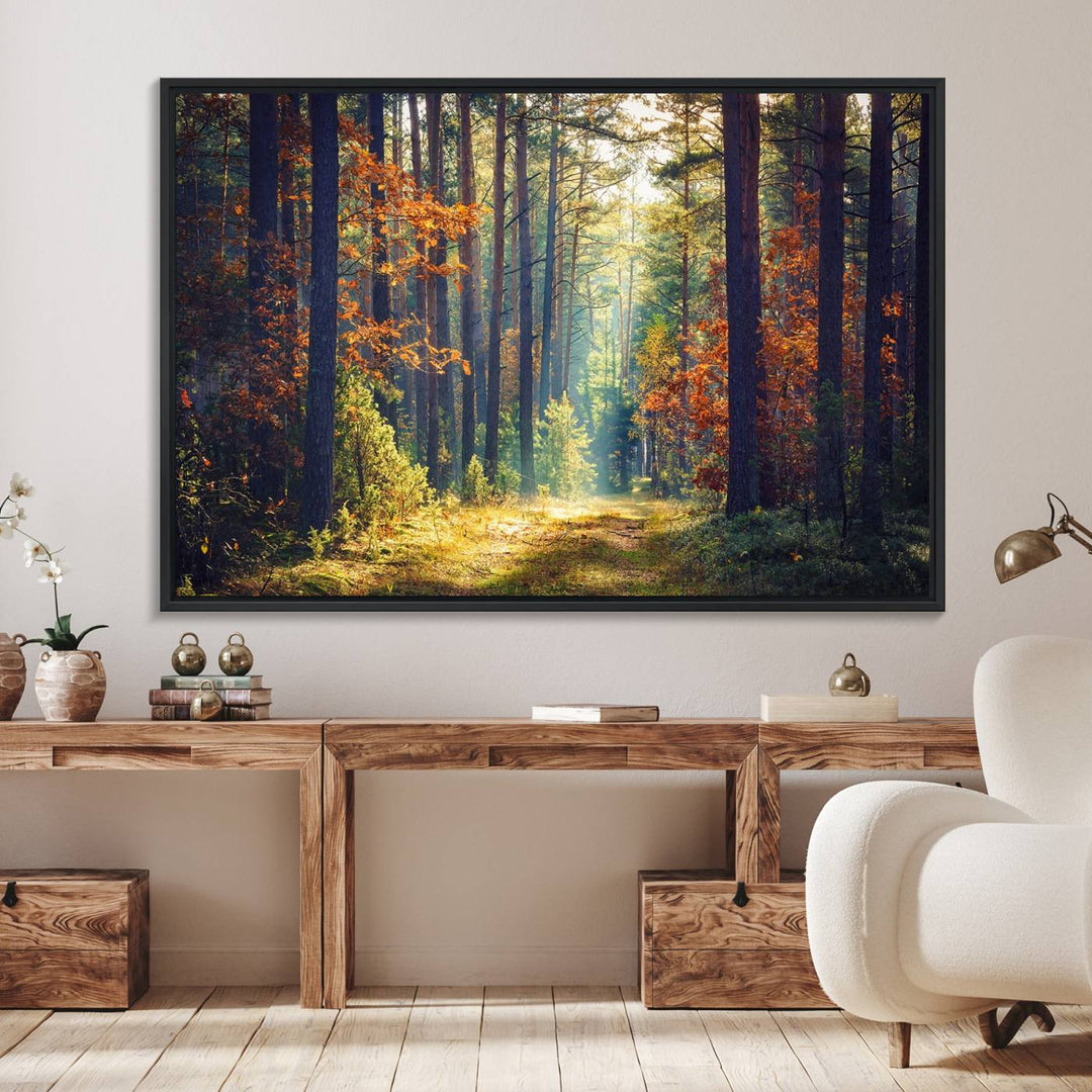 The Dark Forest canvas wall art showcases a captivating forest landscape.