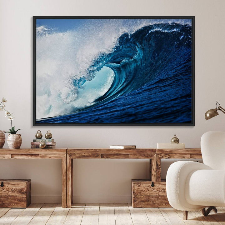 Ocean Wave at Sunset Canvas: A vibrant coastal art piece perfect for modern minimalist decor.