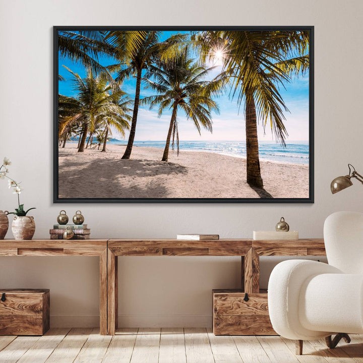 The Palm Beach Tropical Island Canvas Print is perfect wall art for a sunny beach vibe.