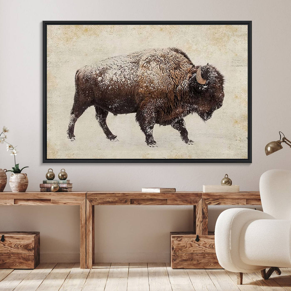 Buffalo Wall Art above a sideboard.