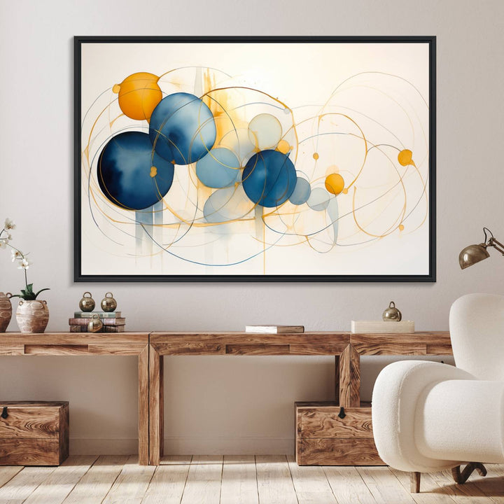 Modern decor: Geometric Blue Orange Abstract Wall Art Canvas Print.