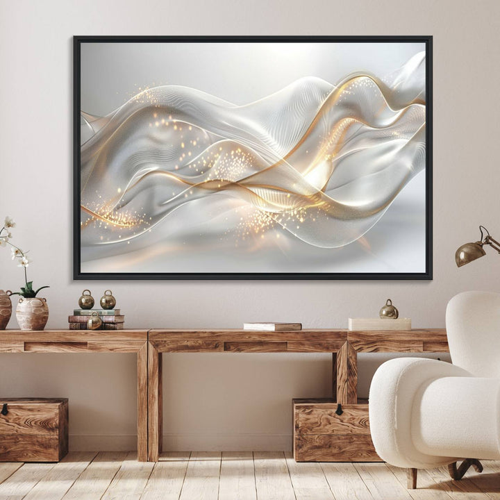 The Abstract Art Grey and Gold Lines Wall Art is a standout piece.