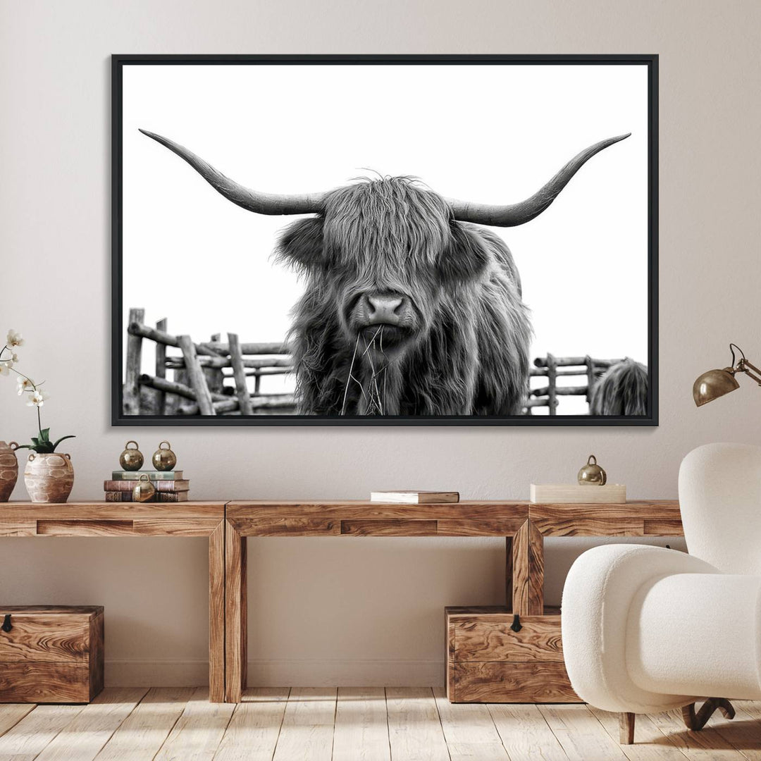 The Bighorn Cow Wall Art adds rustic charm to the space.