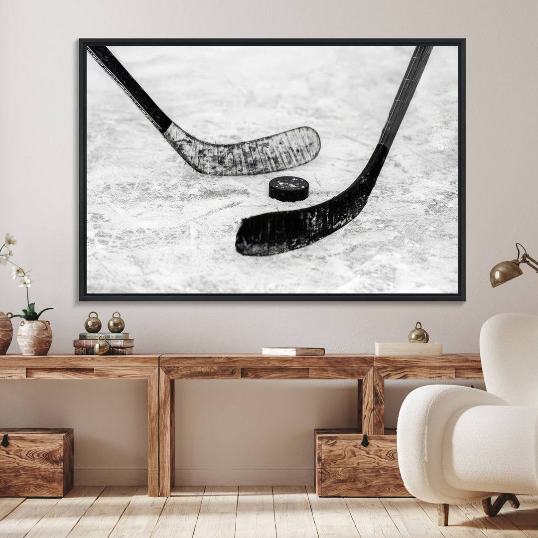 The dining room showcases Winter Ice Hockey Sport Canvas Art.