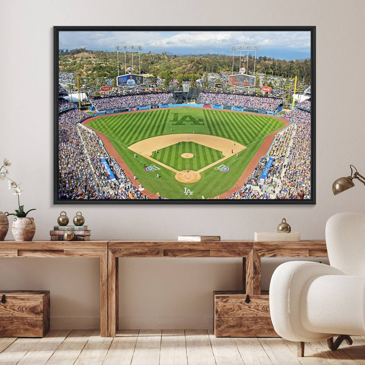 Aerial view of a sunny game day at Citi Field, captured in a 3-panel canvas print wall art.