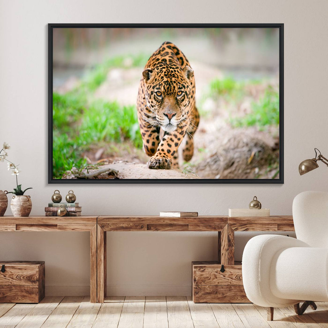 Leopard on the Prowl is a large canvas showcasing a captivating scene.