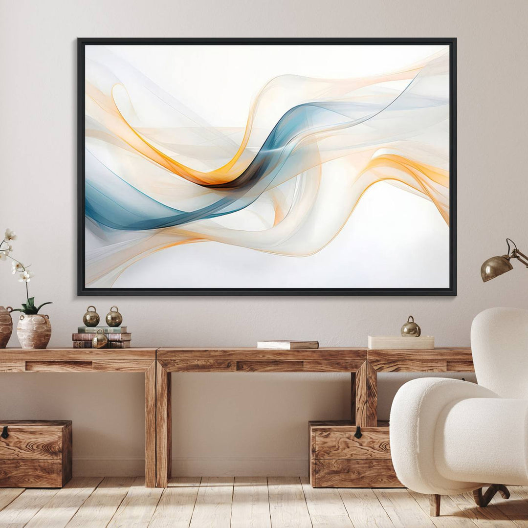 Decorative Turquoise Abstract Wave Wall Art Canvas Print.