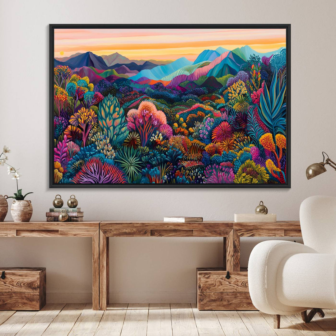Colorful Abstract Landscape Wall Art Print Canvas - Vibrant Modern Decor for Living Room, Office, or Bedroom, Ready to Hang