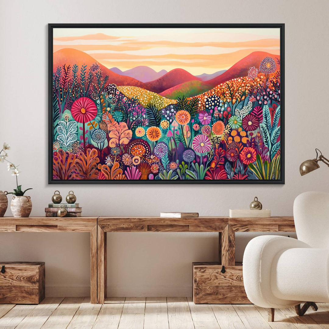 Yayoi Kusama 1986 Wall Art Print—a vibrant, Wabi Sabi abstract landscape that enhances tranquility.