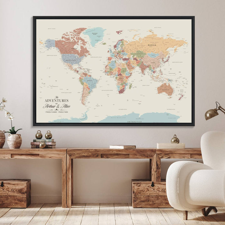 Custom World Map Wall Art Canvas Print - Personalized World Map Wall Art, Customize Wall Art Map Print