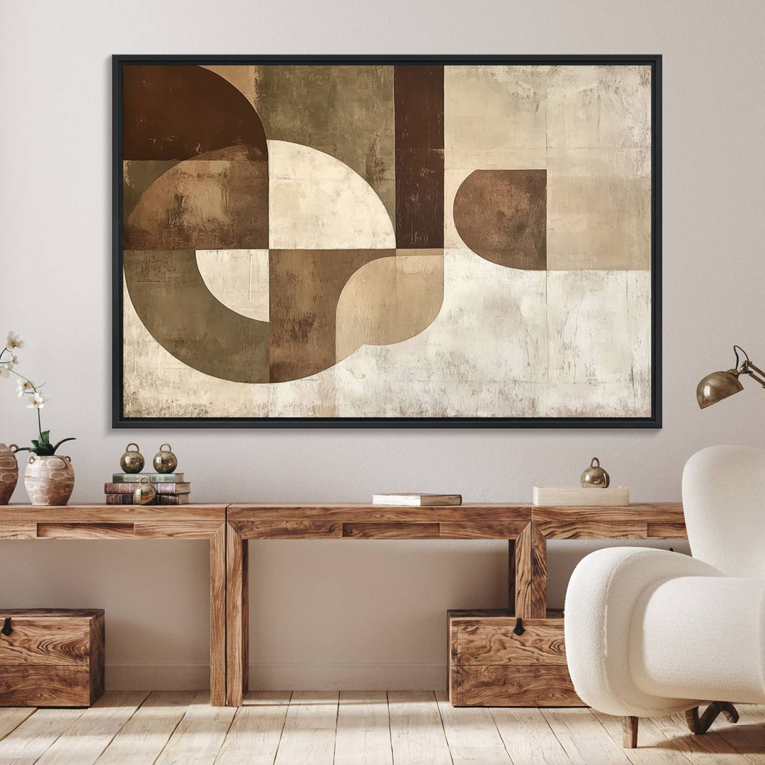 Wabi Sabi Geometric Wall Art is an abstract modern minimalist canvas featuring neutral tones.