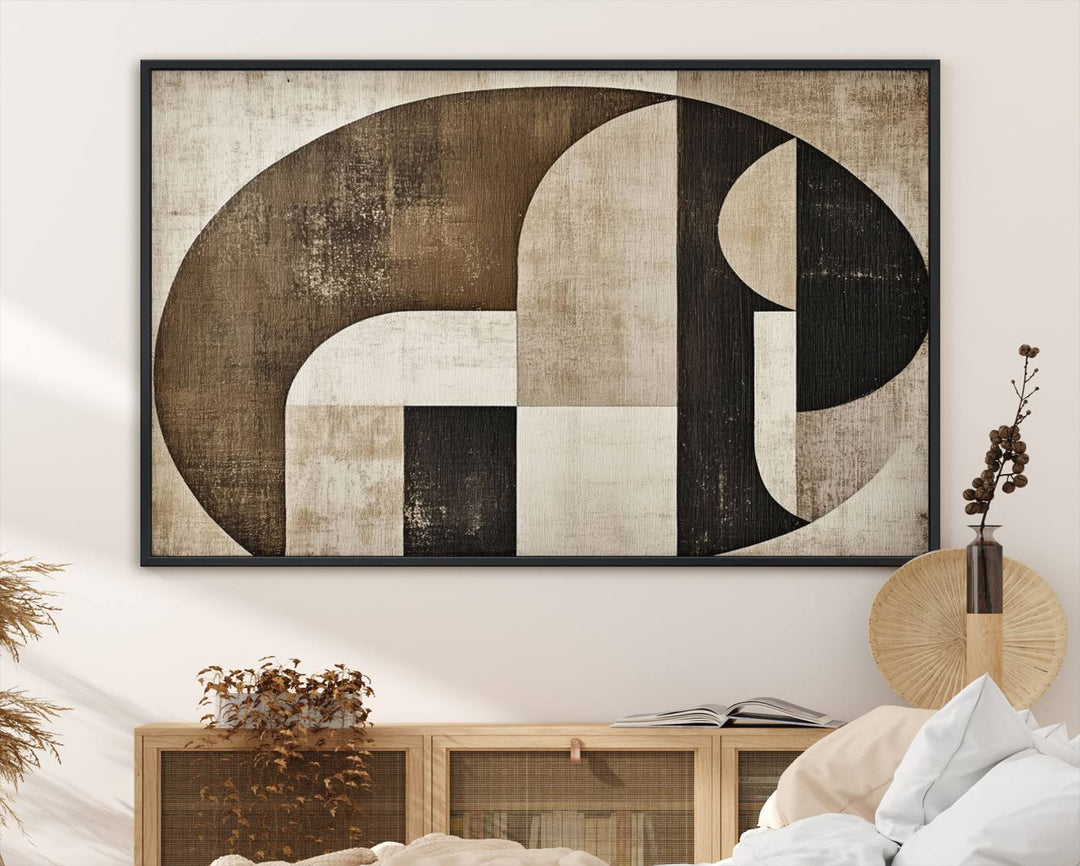 The Wabi Sabi Geometric Minimalist Wall Art Canvas Print is a modern abstract canvas featuring neutral mid-century art, ideal for zen and minimalist decor.