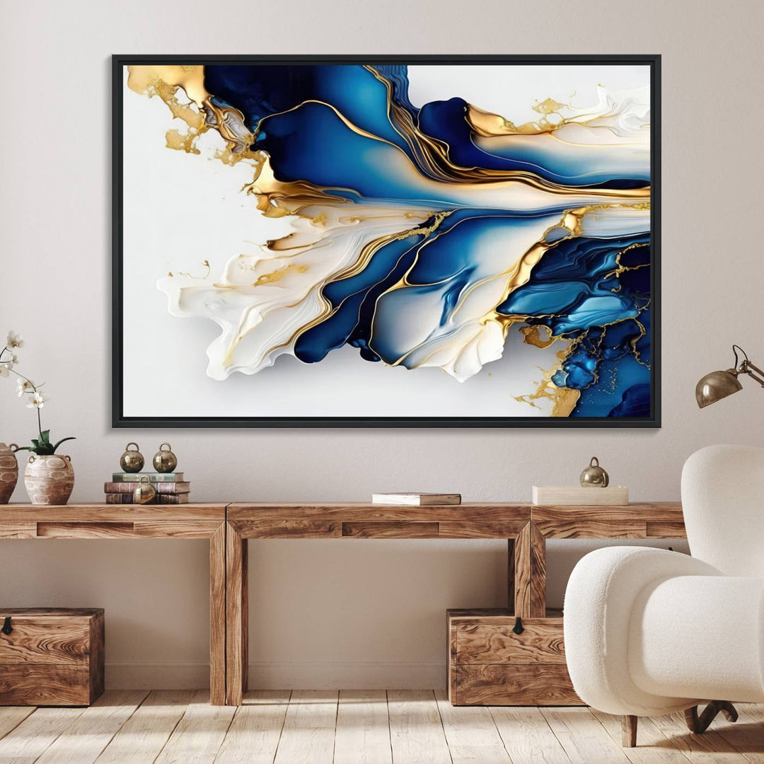 Abstract wall art, Gold Marble Art canvas.