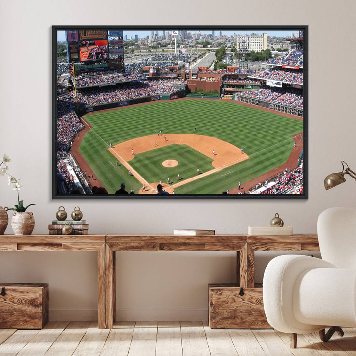 View of a Phillies game at Citizens Bank Park captured as premium wall art canvas.