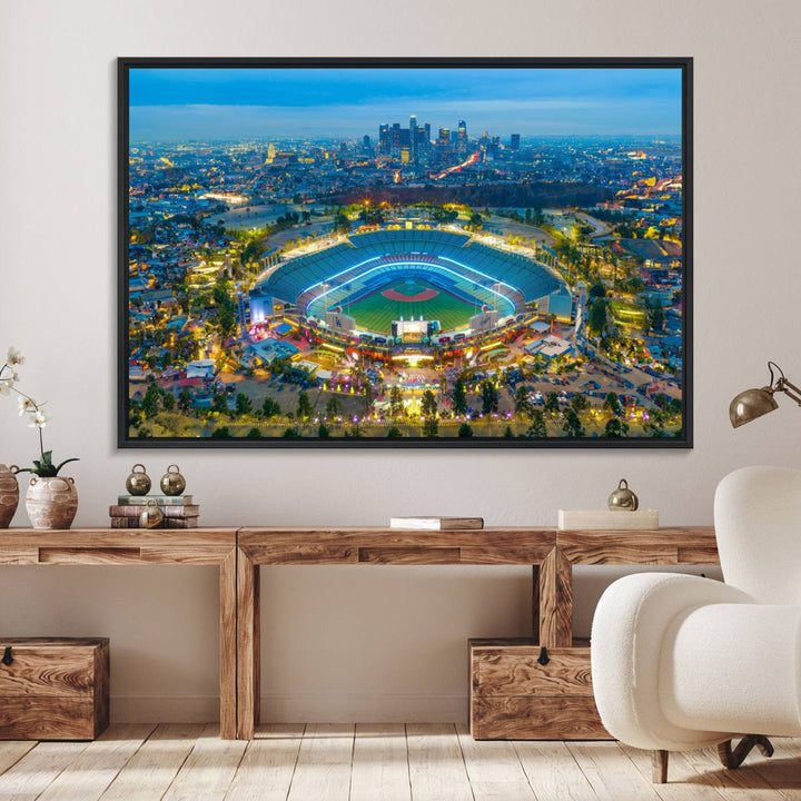 Aerial view of Los Angeles Dodgers Dodger Stadium Wall Art Canvas Print.