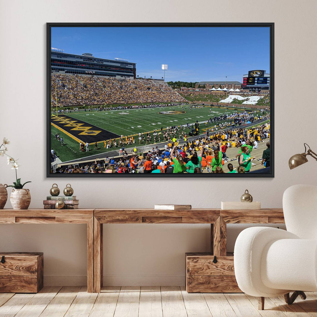 The University of Missouri Tigers Wall Art Canvas Print captures a packed football stadium.