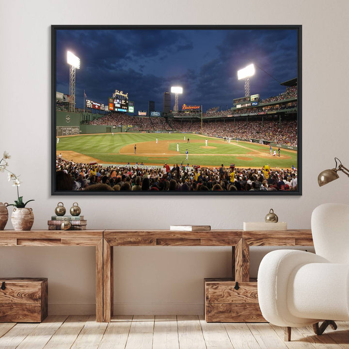 The Boston Red Sox Fenway Park Canvas: a cozy baseball scene, perfect wall art.