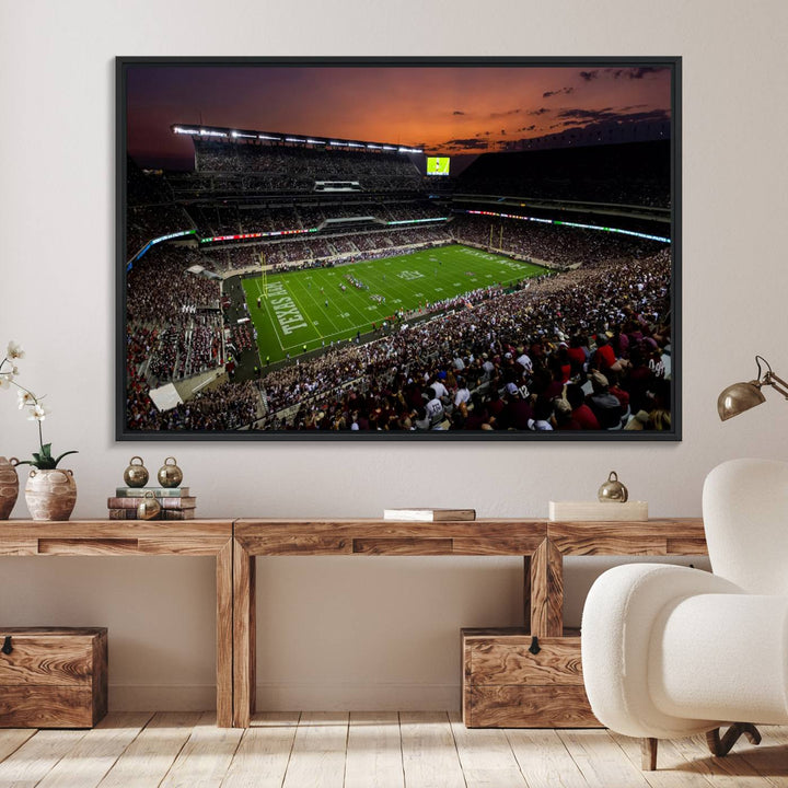 Canvas print of the Texas A&M University Aggies football team at Kyle Field Stadium.