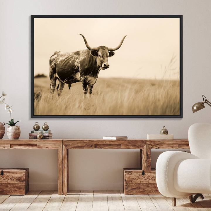 Texas Longhorn Wall Art Print for farmhouse decor.