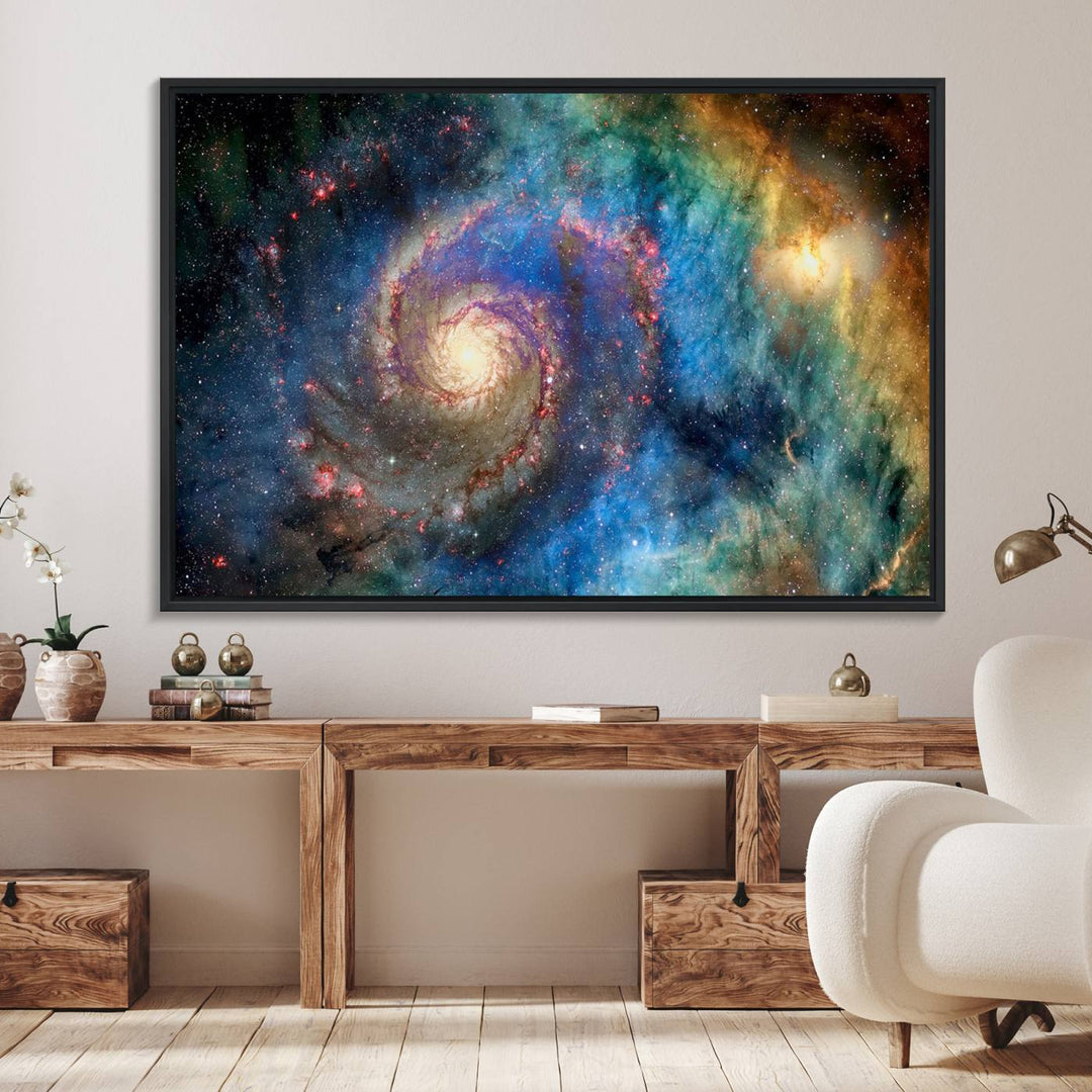 A Spiral Galaxy Wall Art Canvas Print hangs prominently.