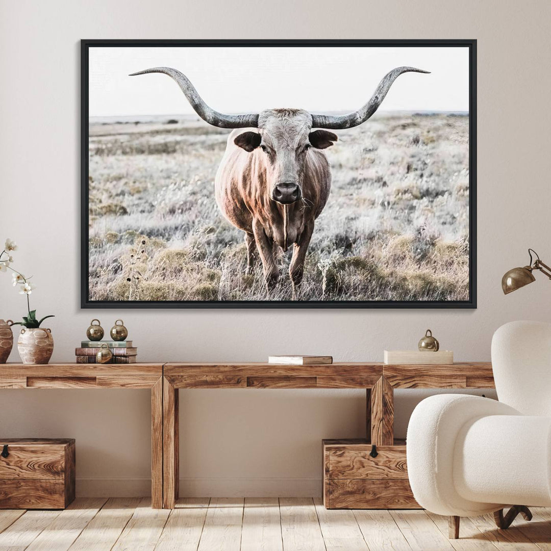 The Rustic Texas Longhorn Canvas Print adds charm to your decor.