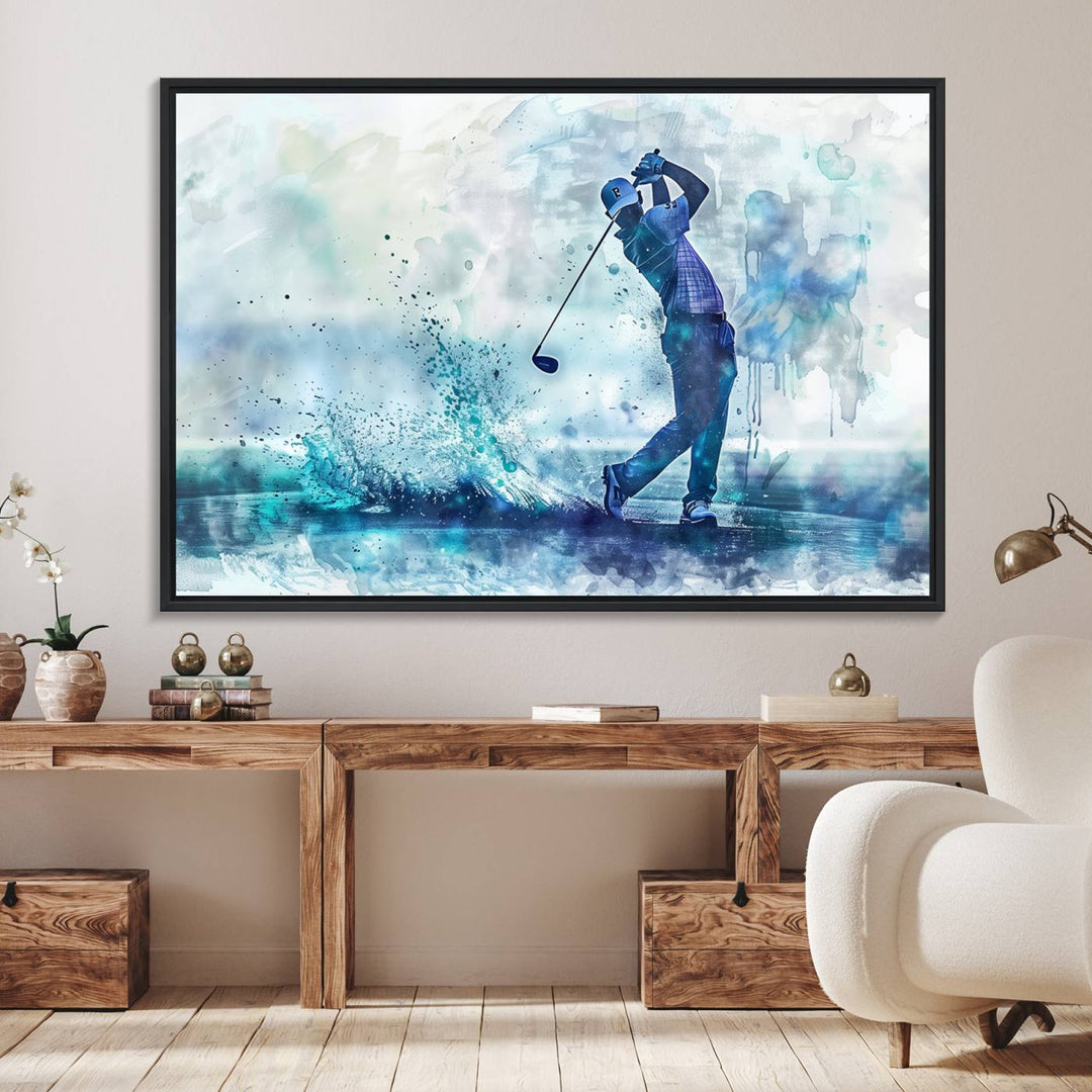 Golf Swing Wall Art Canvas Print, a sports-inspired watercolor decor.