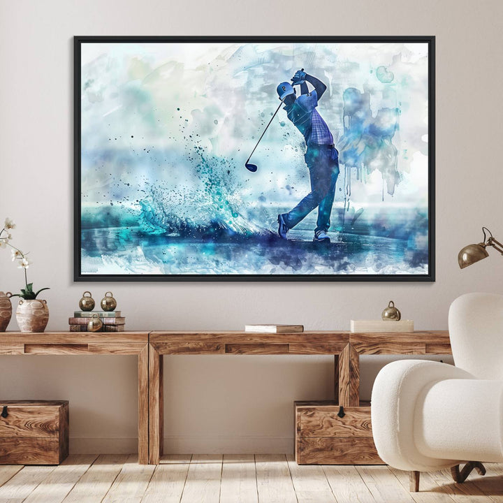 Golf Swing Wall Art Canvas Print, a sports-inspired watercolor decor.