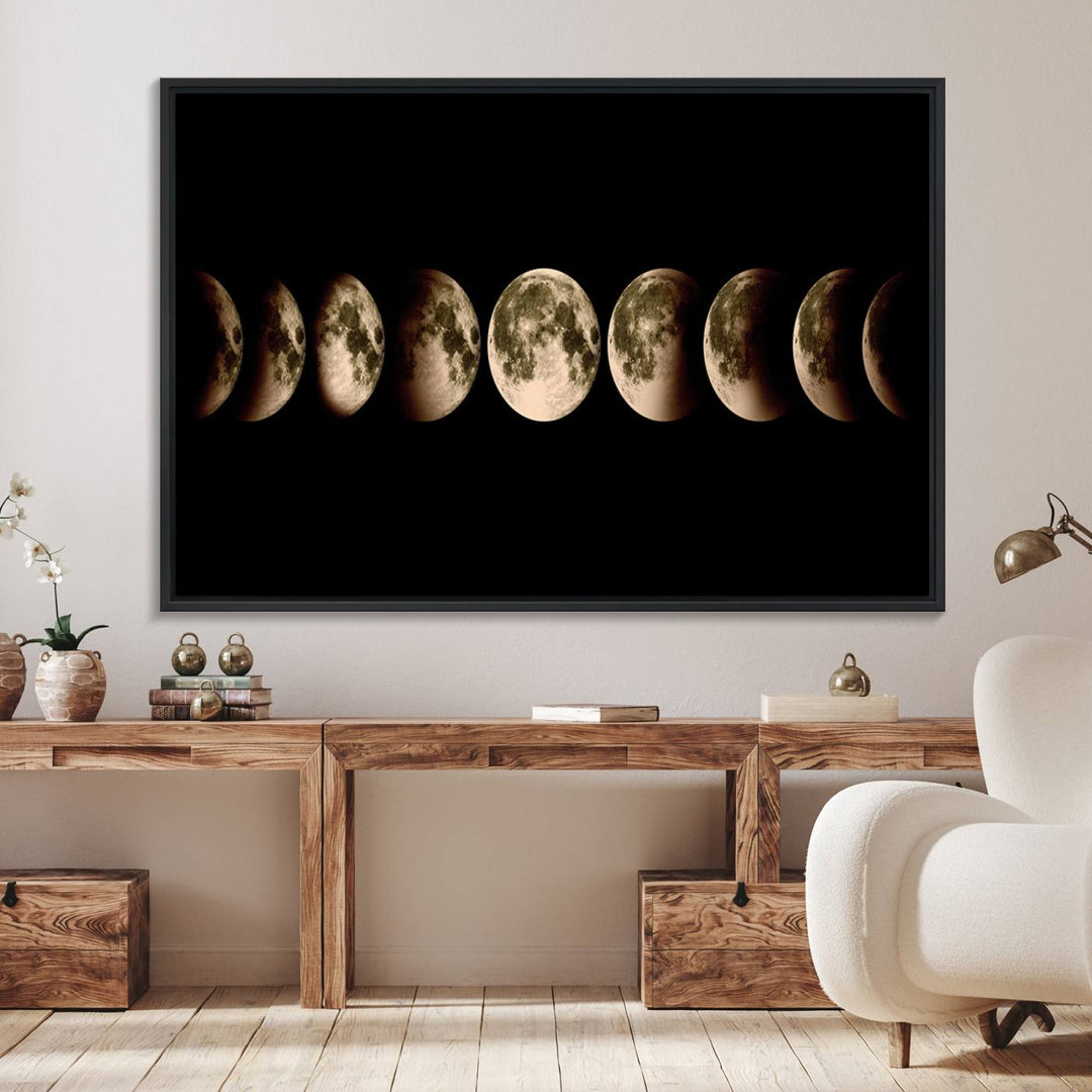 Phases of the Moon canvas print, ideal for lunar sequence decor.