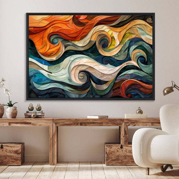 The Abstract Wave Wall Art is vibrant decor ideal for modern spaces.