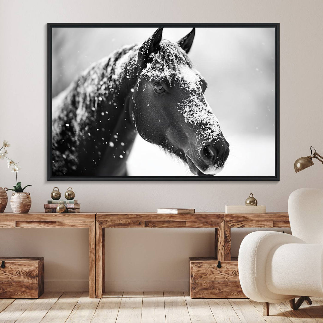 The Horse Canvas Print - Winter Horse Snow Wall Art captures winters essence beautifully.