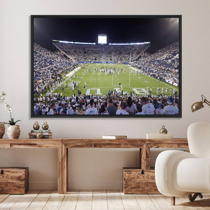 The wall art is a premium canvas of LaVell Edwards Stadium, offering a gallery-quality finish that showcases BYU Cougars pride.