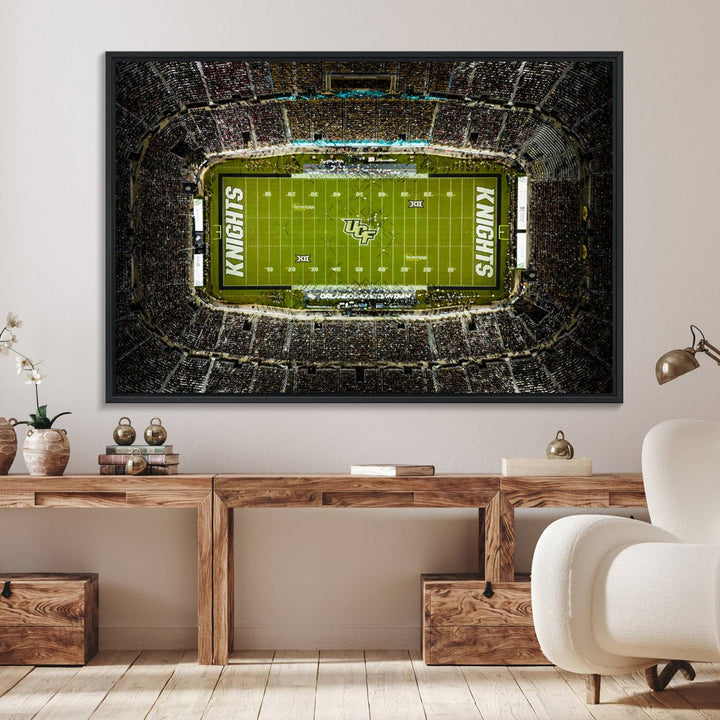 The UCF Knights Orlando Stadium Canvas Print, showcasing KNIGHTS in the end zones.