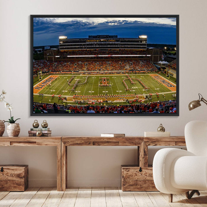 The University of Illinois band is depicted on a gallery-quality canvas wall art print.