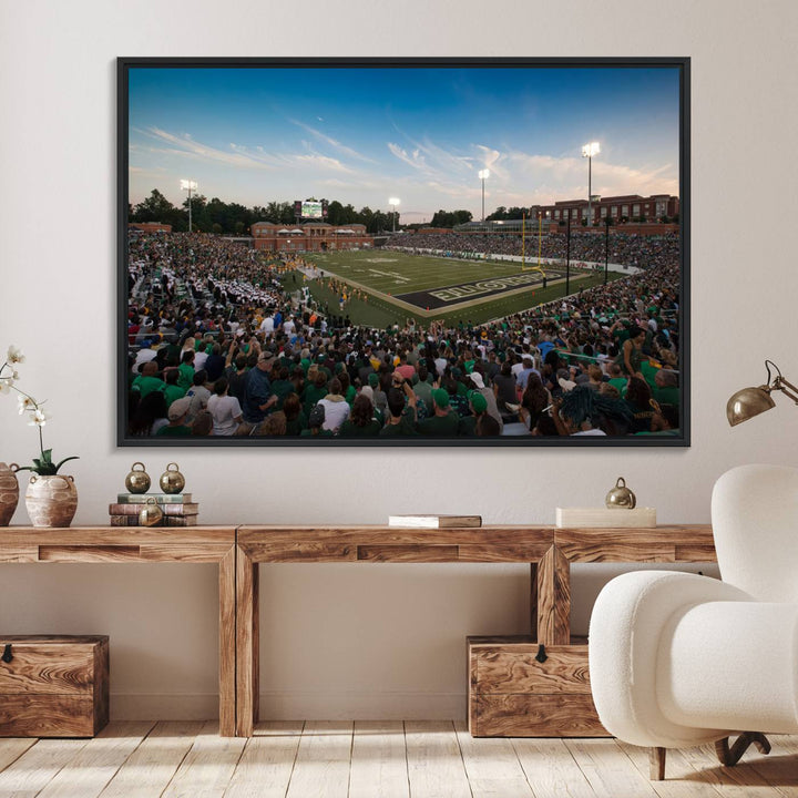 Wall art: University of Charlotte 49ers Football Team at Jerry Richardson Stadium.