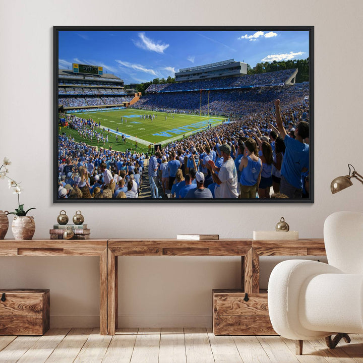 A University of North Carolina Tar Heels football stadium print on canvas.