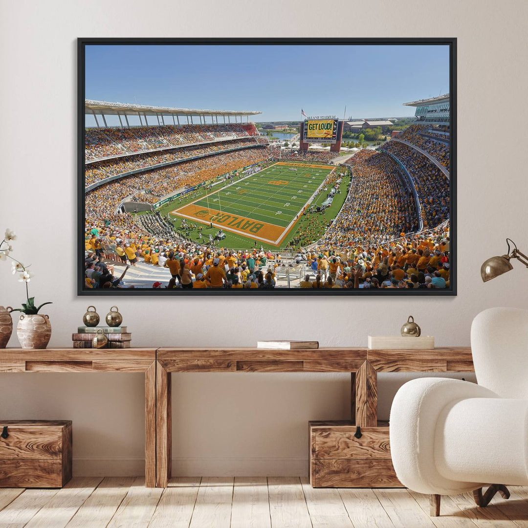 A high-res canvas captures a panoramic view of Waco McLane Stadium.