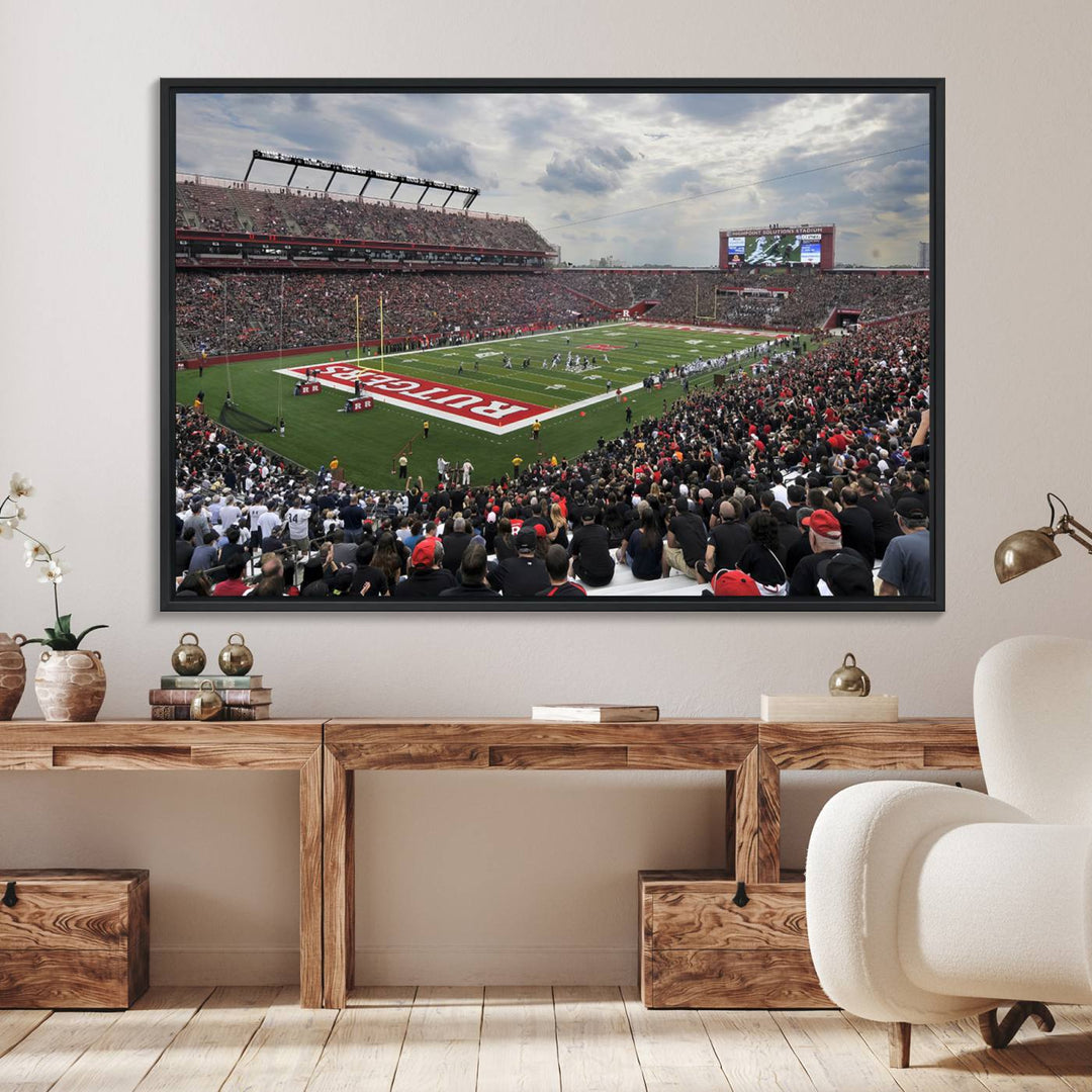 Premium canvas print depicting the Rutgers Scarlet Knights football at SHI Stadium, Piscataway.