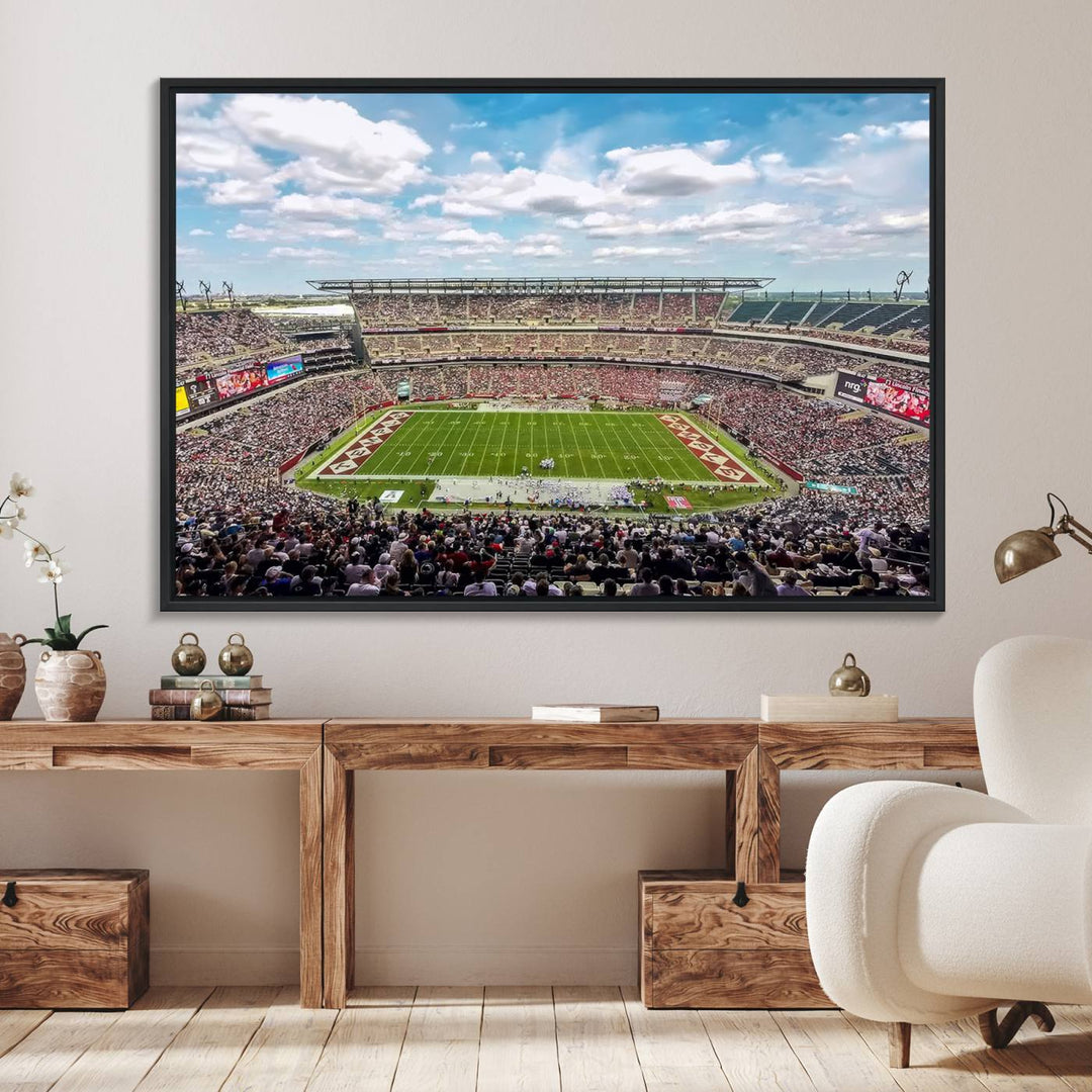 The Temple University Owls Athletics canvas print of a game at Lincoln Financial Field.