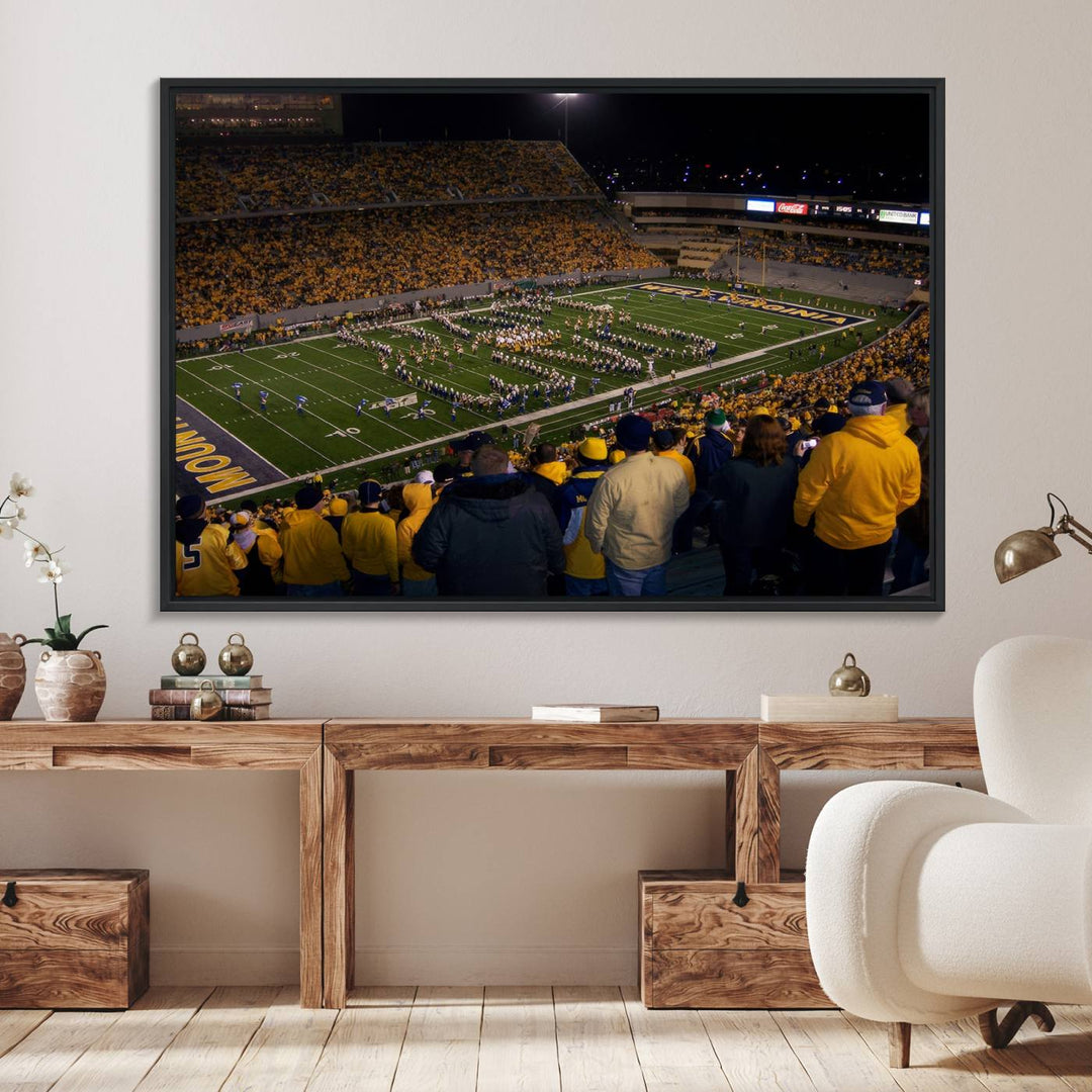 West Virginia Uni Mountaineers Football Canvas Wall Art Print.