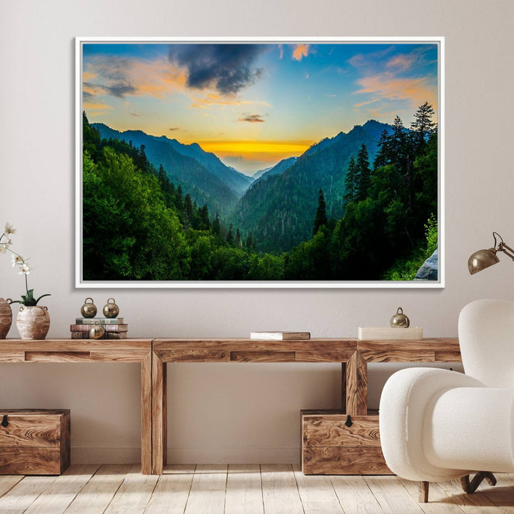 The Glamorous Landscape Canvas Wall Art is featured in the dining room.