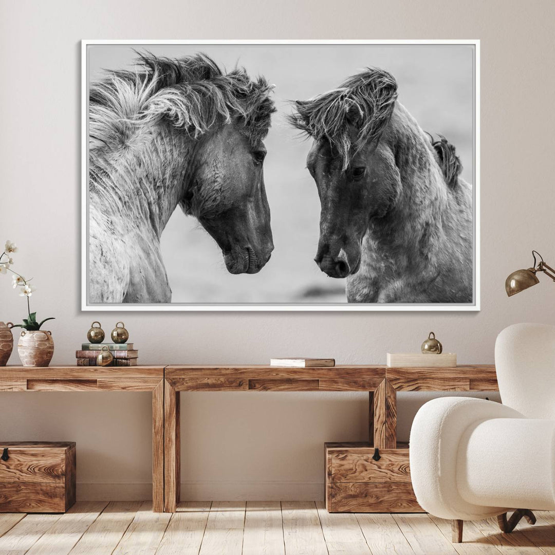 The White Horses Wall Art Canvas Print adorns the dining area wall.