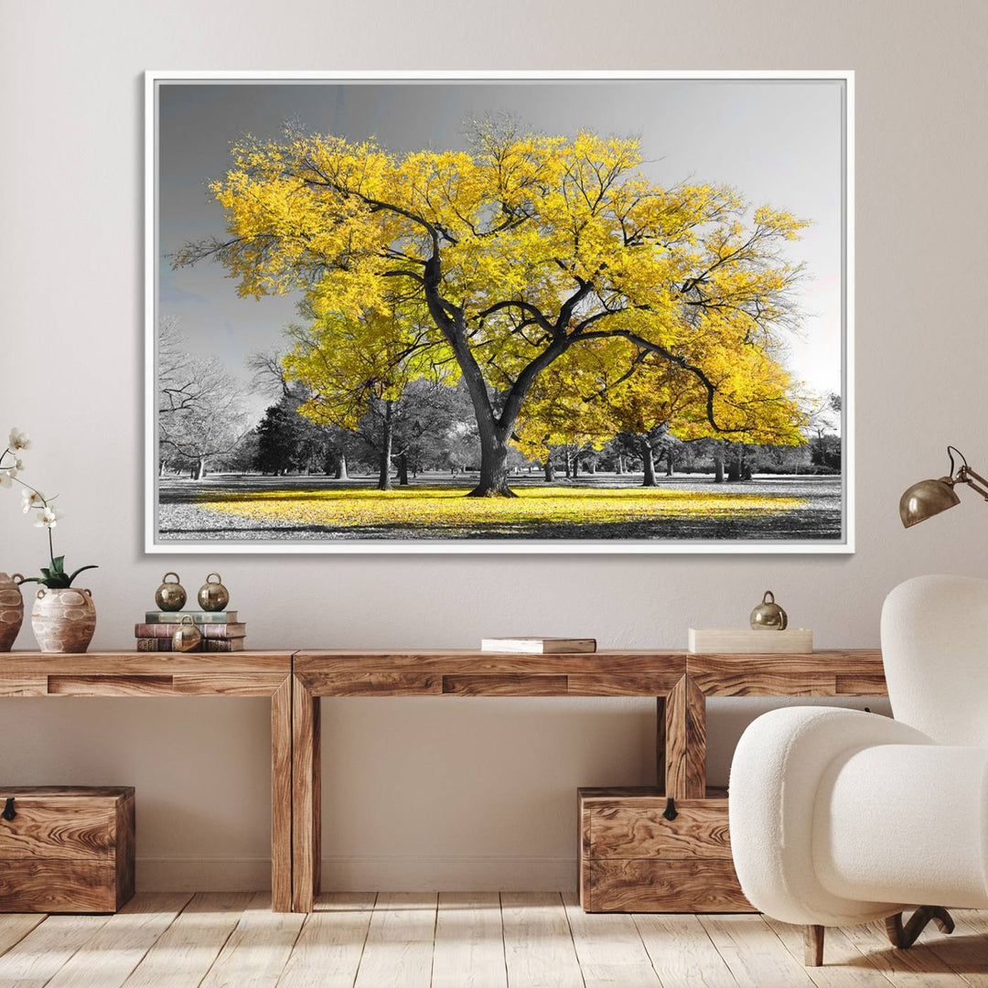 The Big Yellow Tree Canvas Print features vivid art on a ready-to-hang museum-quality canvas.