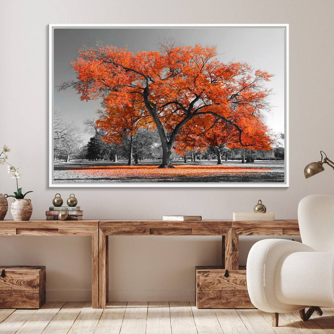 Orange Autumn Tree Canvas Wall Art Print: vibrant fall tree art on canvas.