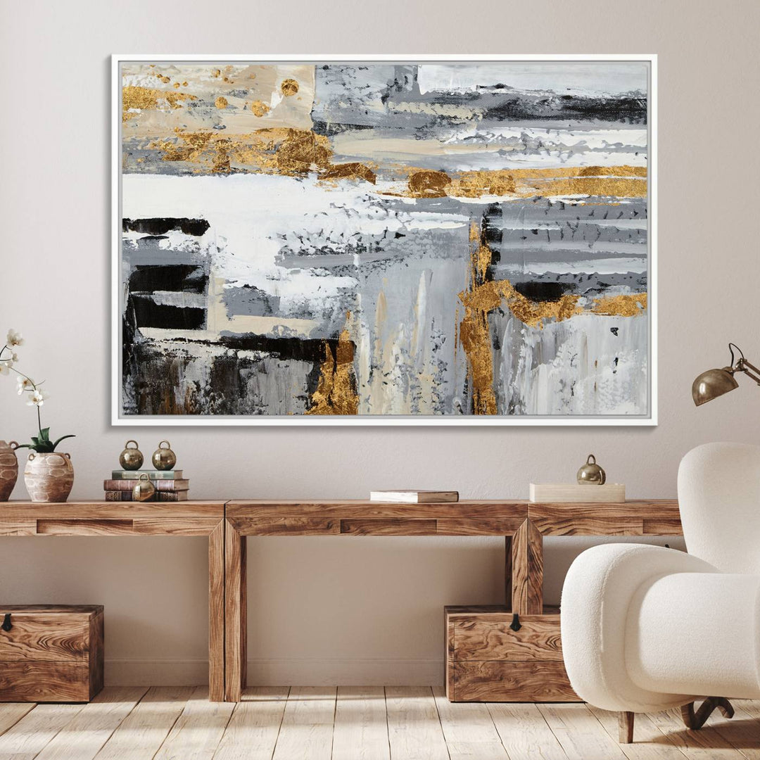 The Abstract Painting Canvas Wall Art in gray tones radiates modern elegance.