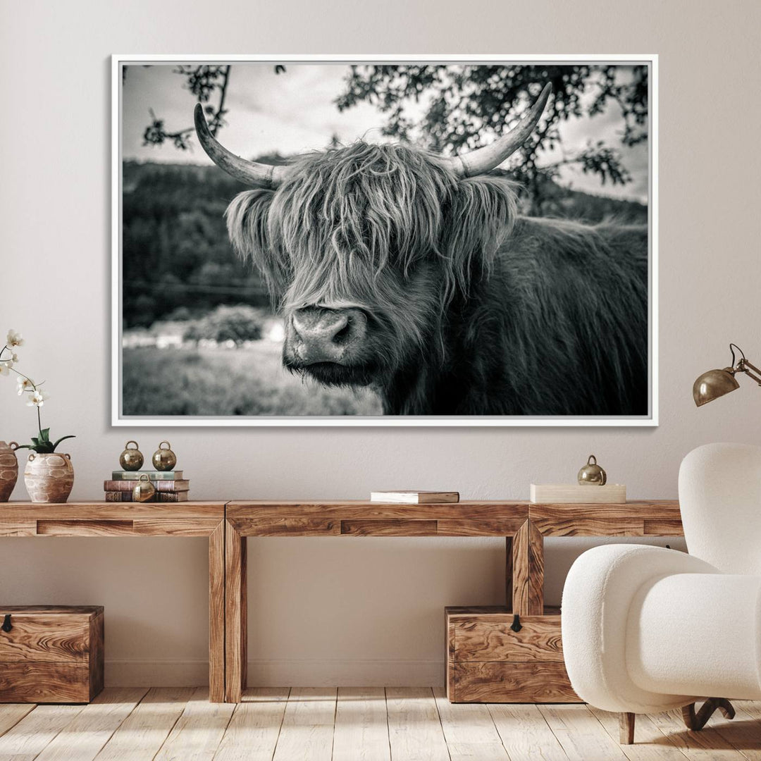 The Highland Cow Wall Art Canvas Print is displayed.